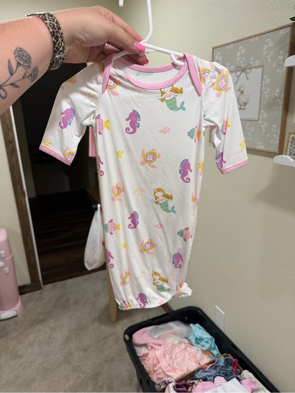 Girls' Mermaid Print Nightgown with Pink Trim